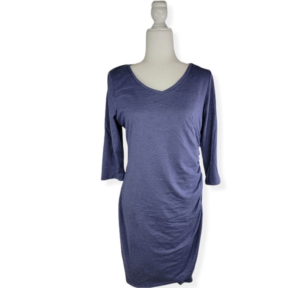 Scarlett Blue V Neck Casual Dress Ruched Side Large NWT